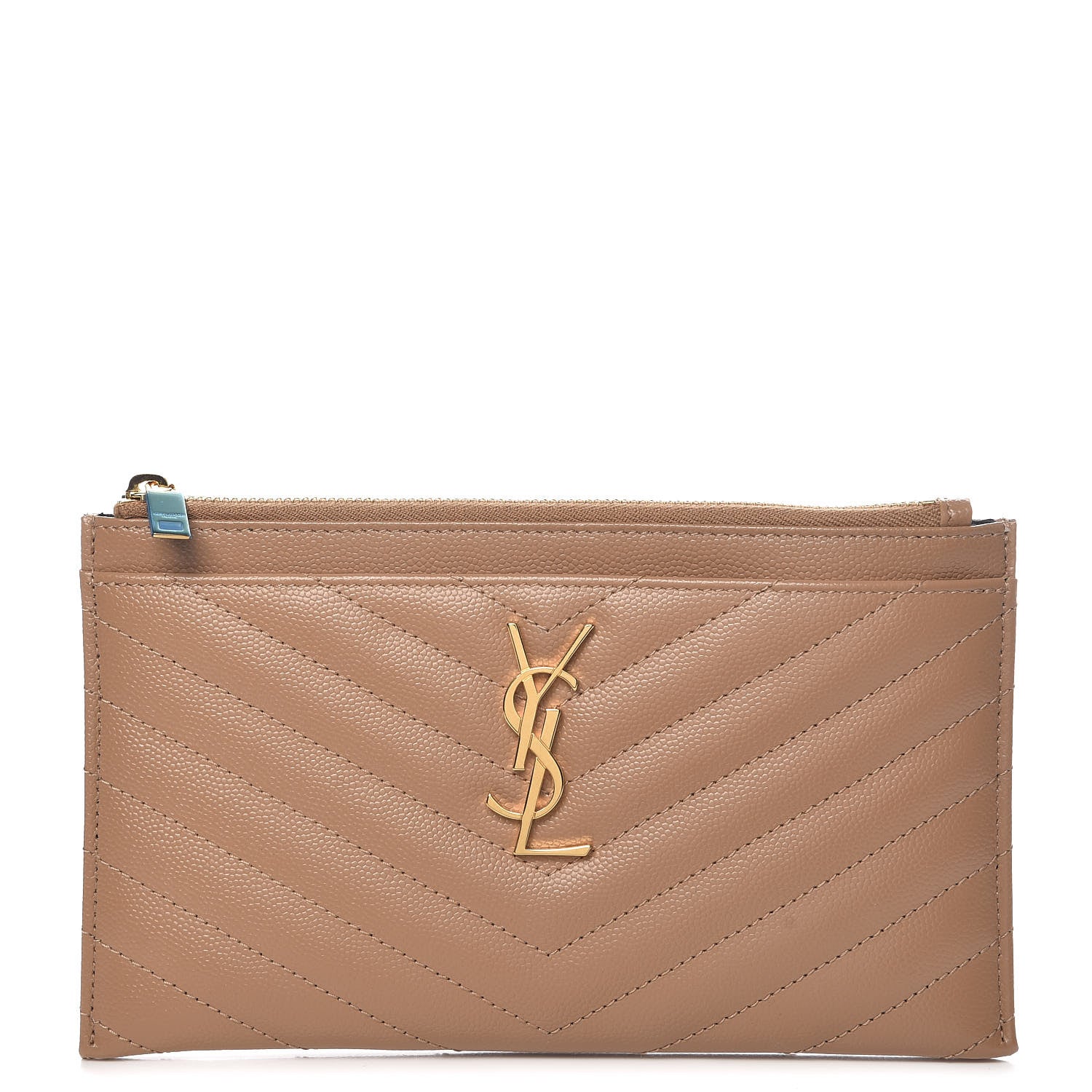 Saint Laurent Grain De Poudre Chevron Monogram Bill Pouch Cork 1 of 8