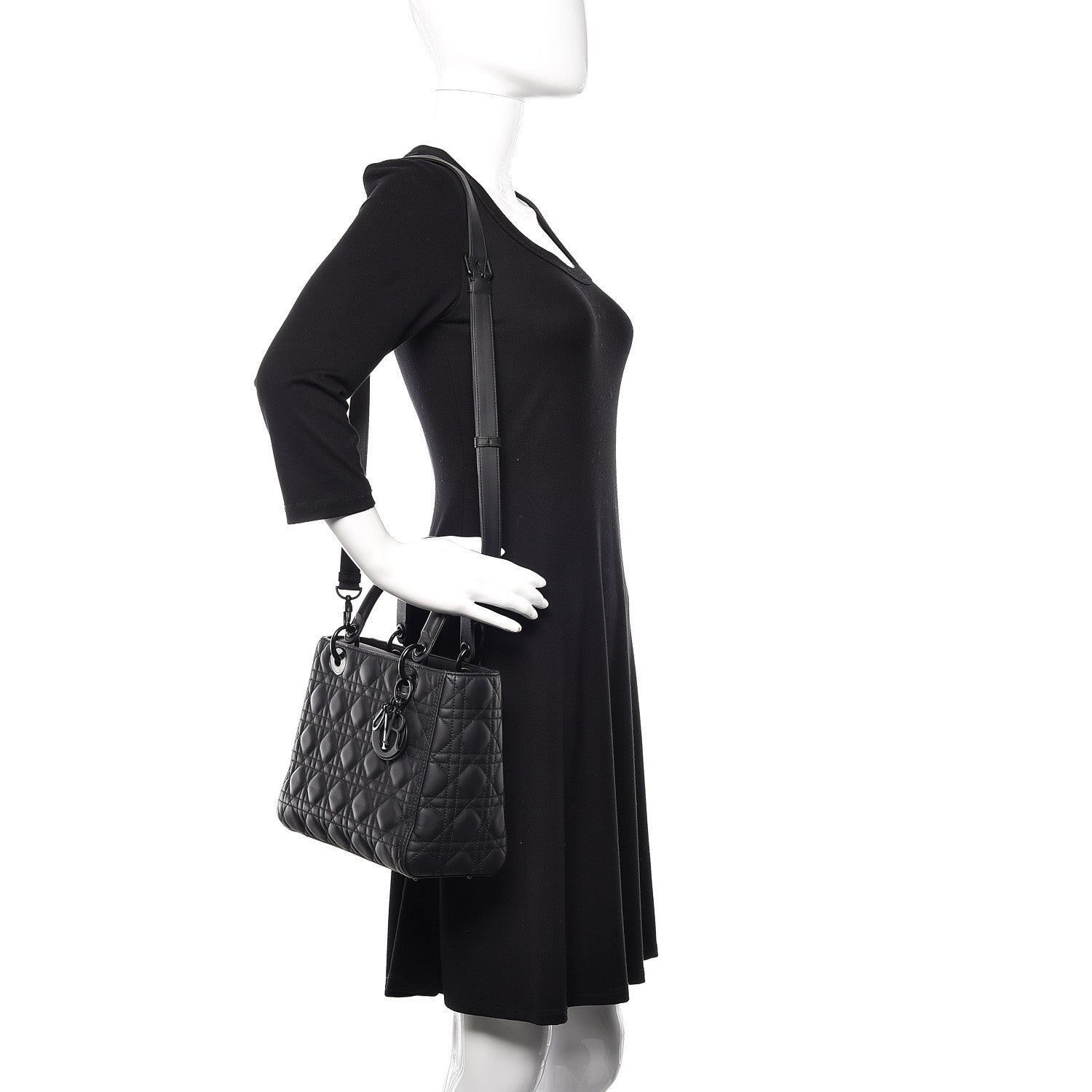 Christian Dior Ultra Matte Calfskin Cannage Medium Lady Dior Black 2 of 10