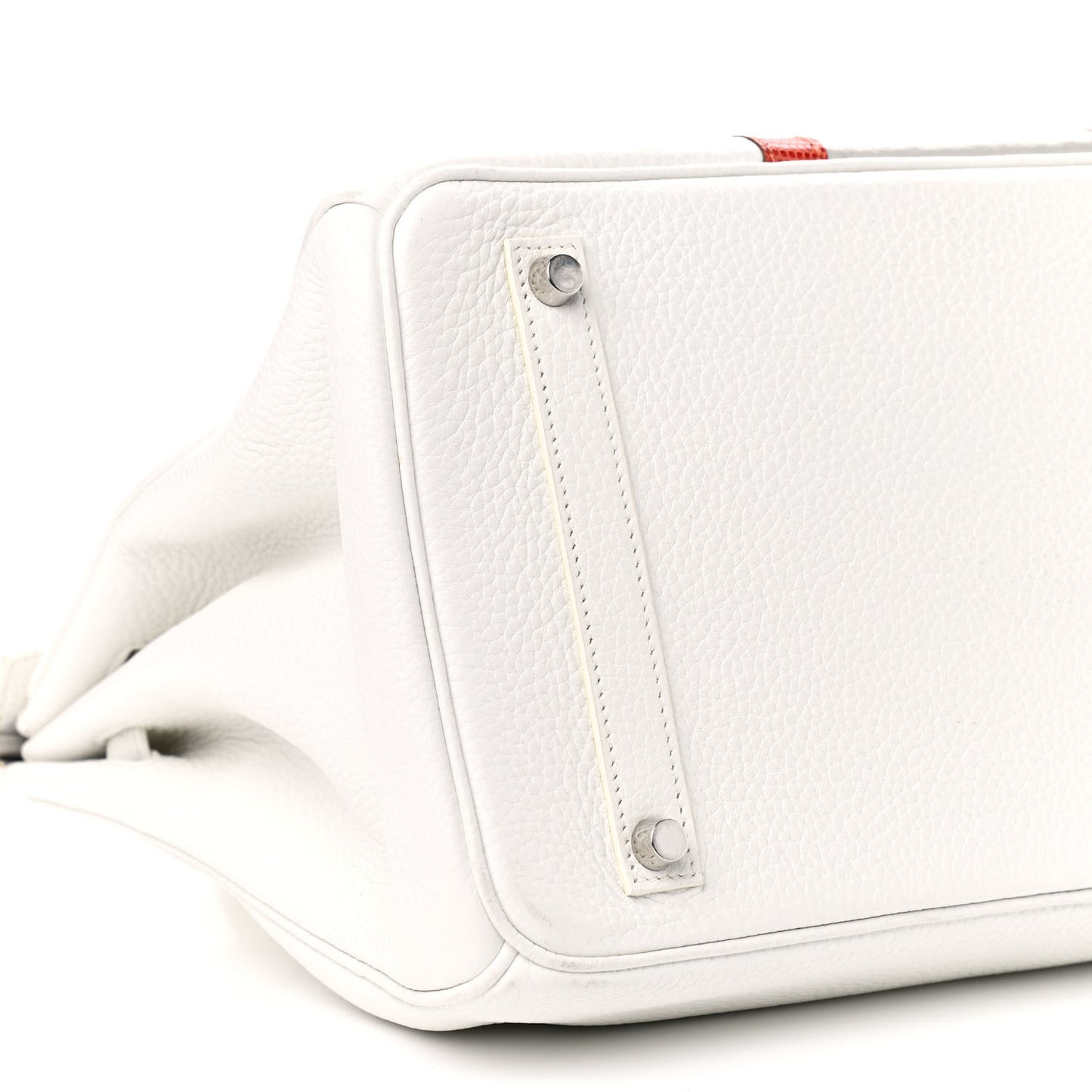 Taurillon Clemence Lizard Club Birkin 35 Blanc Gris Perle Sanguine