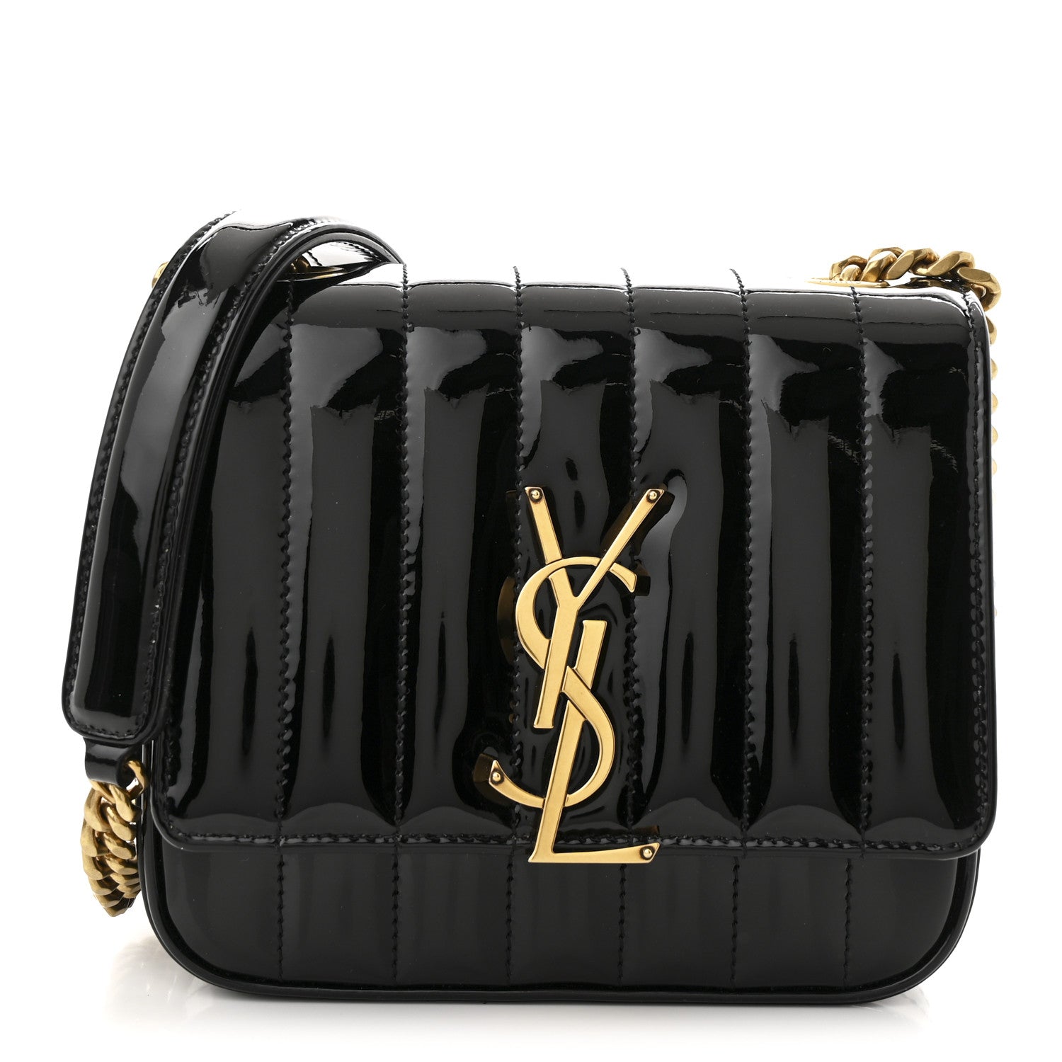 Saint Laurent Patent Calfskin Matelasse Monogram Small Vicky Chain Bag Black 1 of 9