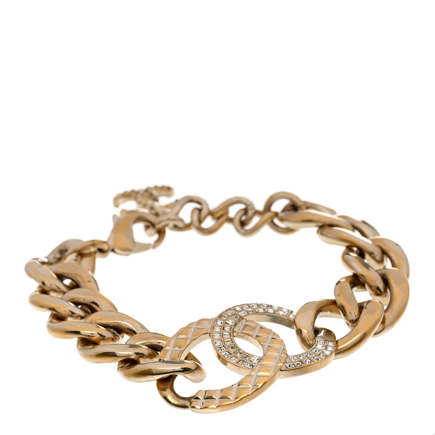 Baguette Crystal Quilted CC Chain Bracelet Gold