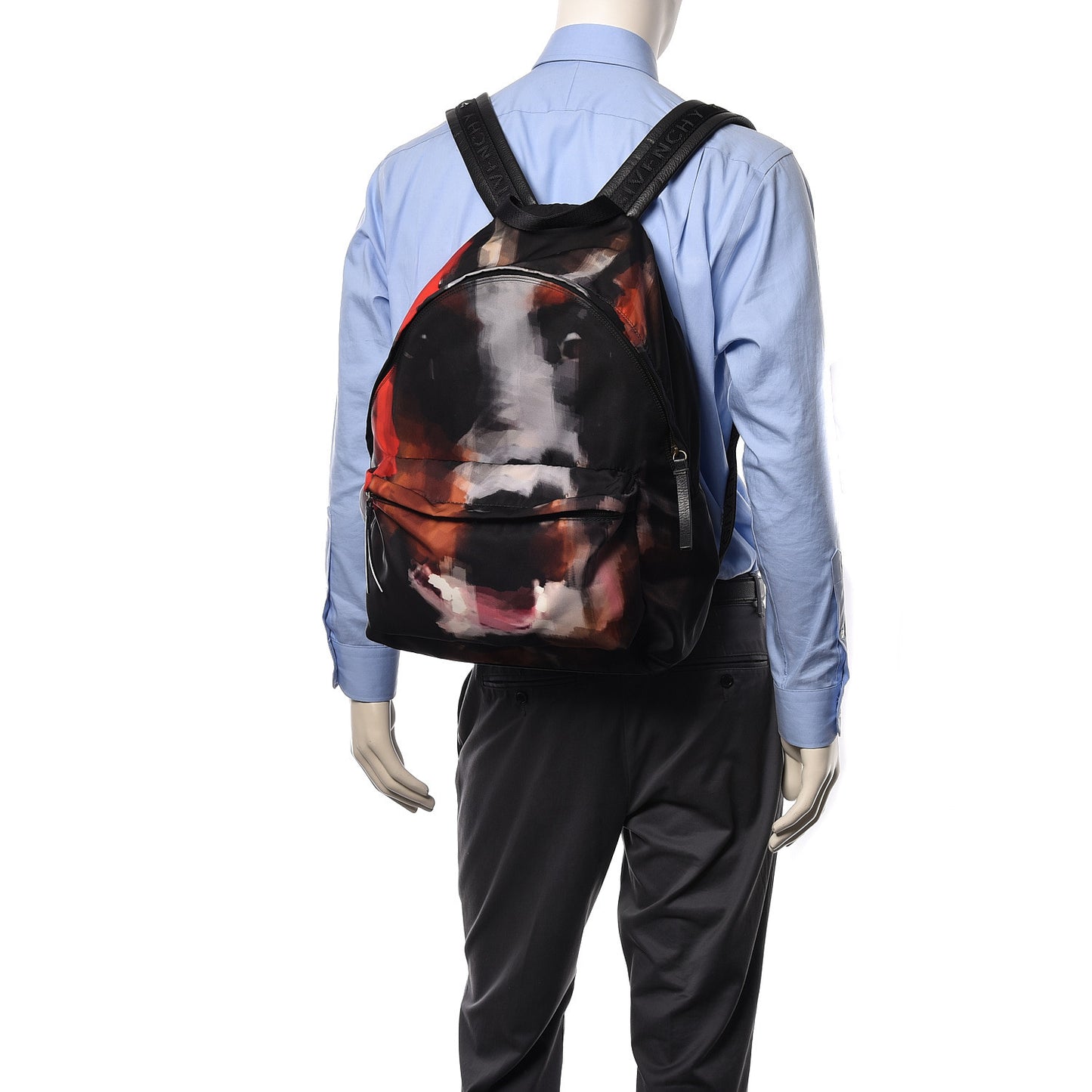 Nylon Calfskin Doberman Print Backpack Black
