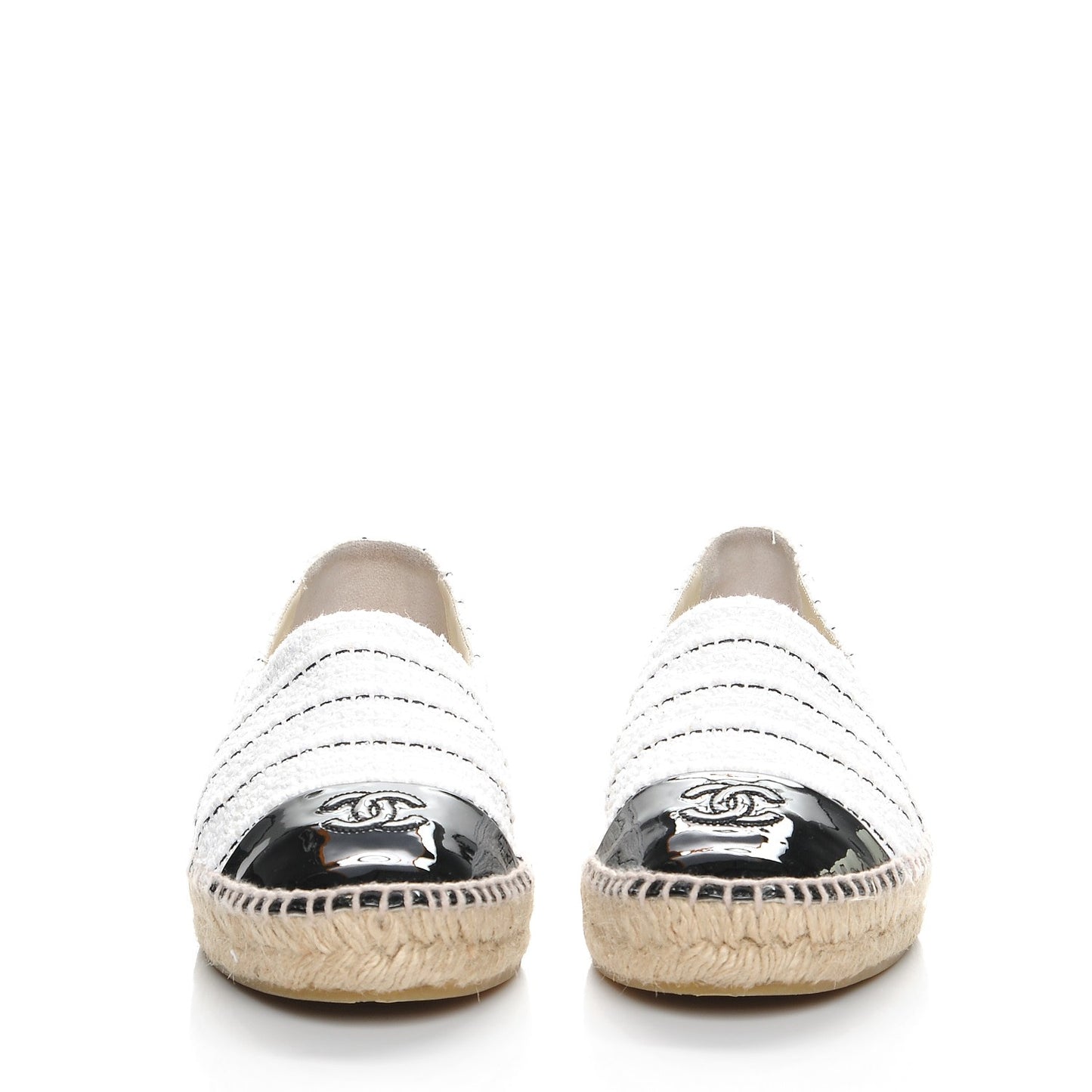 Tweed Patent Calfskin CC Espadrilles 41 White Black