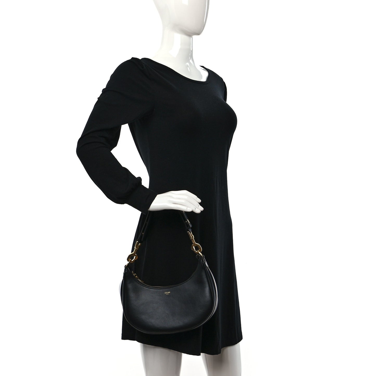 Smooth Calfskin Medium Strap Ava Shoulder Bag Black