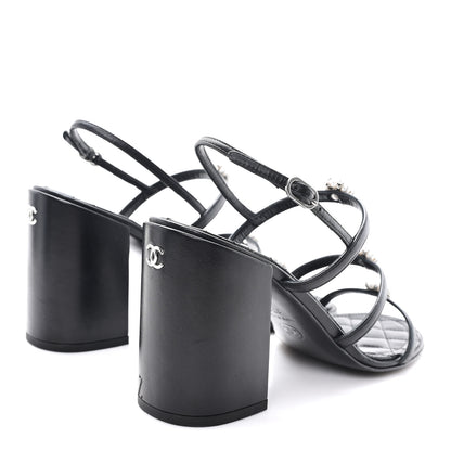 Chanel Laminated Lambskin Pearl CC Sandals 37.5 Black 5 of 9