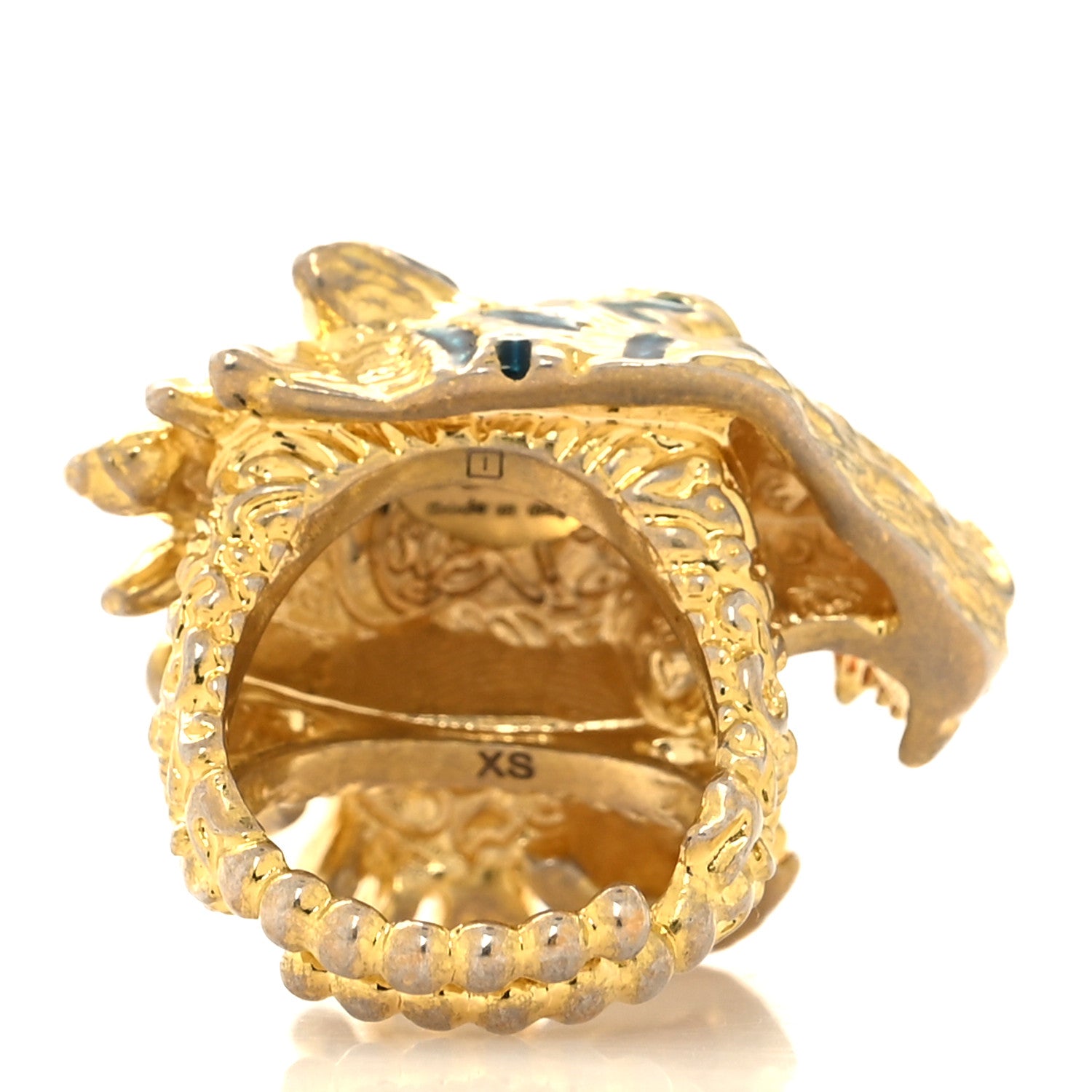 Gucci Metal Crystal Lion Head Ring XS 49 4.75 Aged Gold Multicolor 3 of 4
