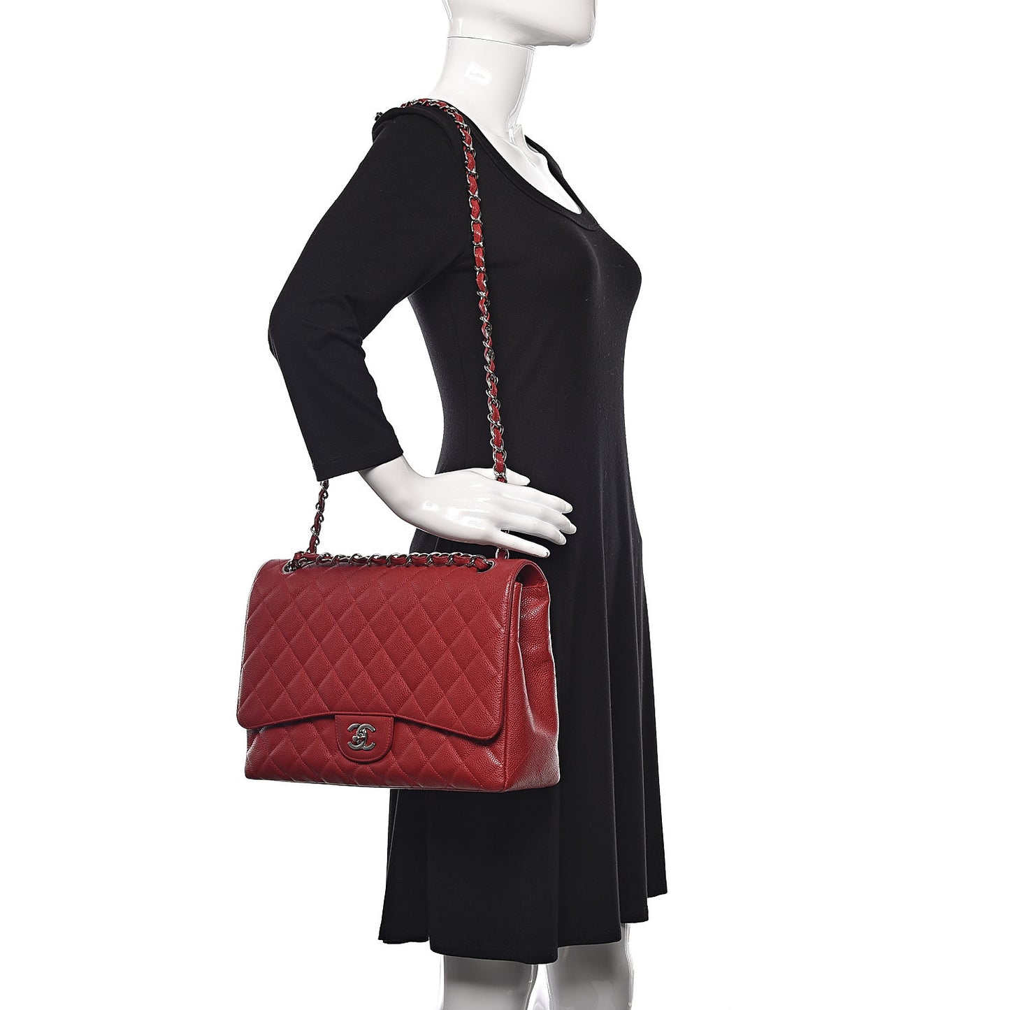 Caviar Quilted Maxi Single Flap Red