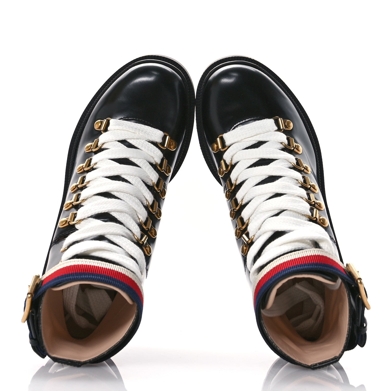 Gucci Calfskin Sylvie Web Womens Lace Up Combat Boots 35 Black 2 of 9