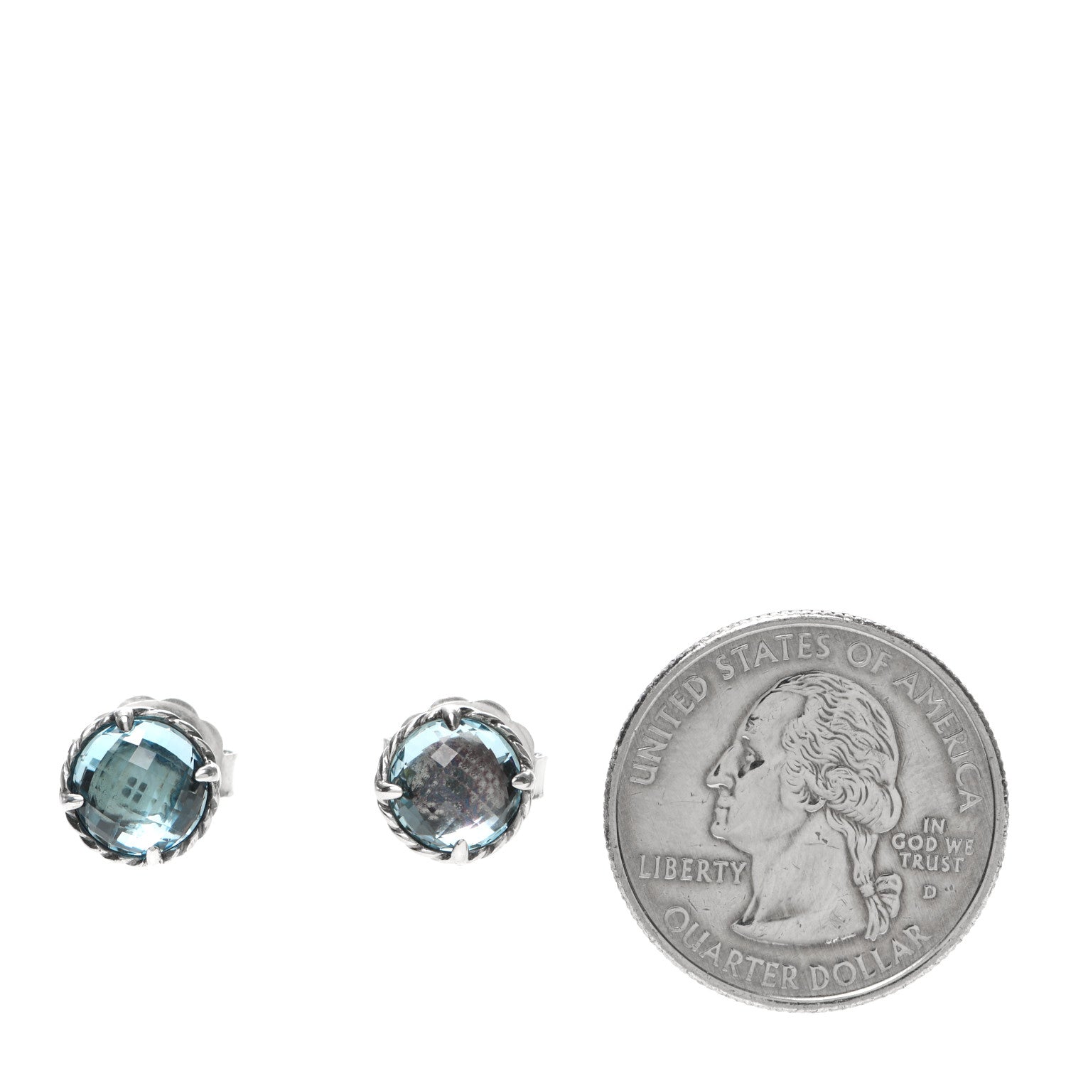 David Yurman Sterling Silver Blue Topaz 8mm Chatelaine Earrings 2 of 5
