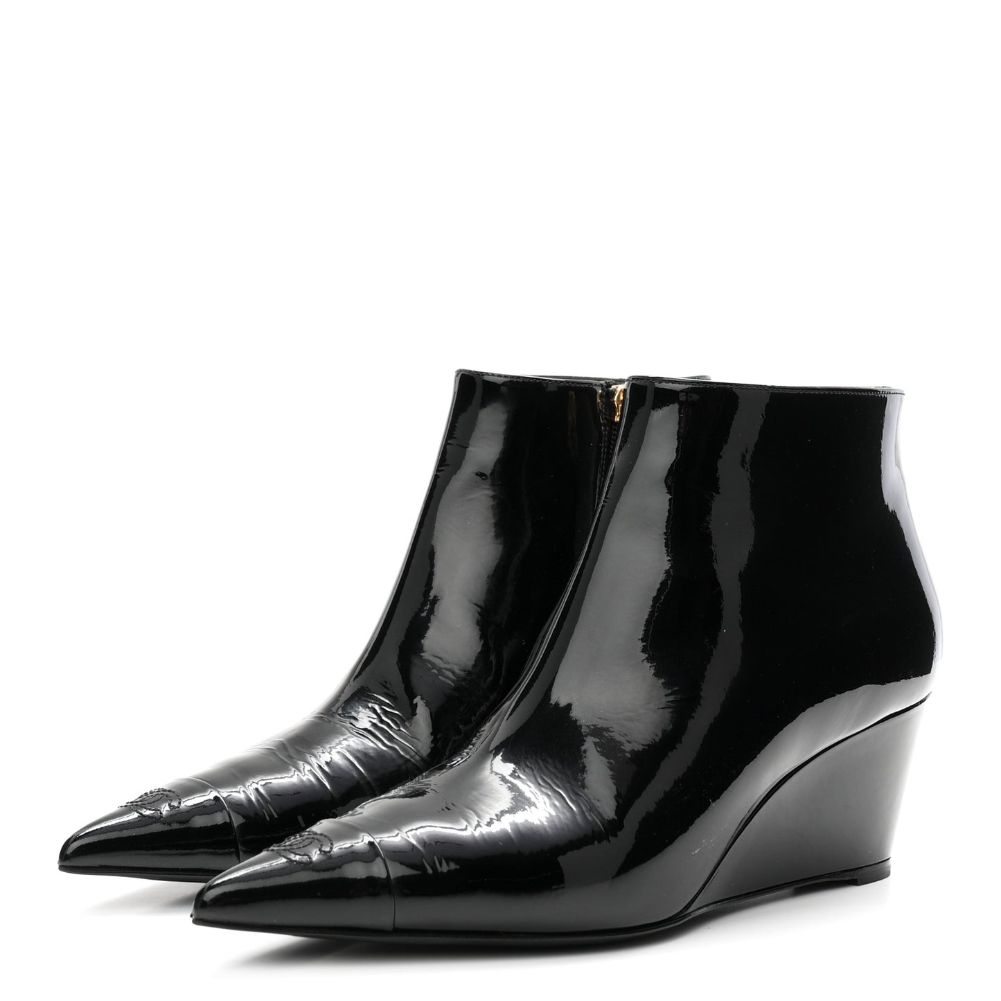 Patent Knit Wedge Ankle Boots 38.5 Black White