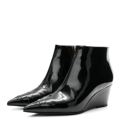 Chanel Patent Knit Wedge Ankle Boots 38.5 Black White 4 of 9