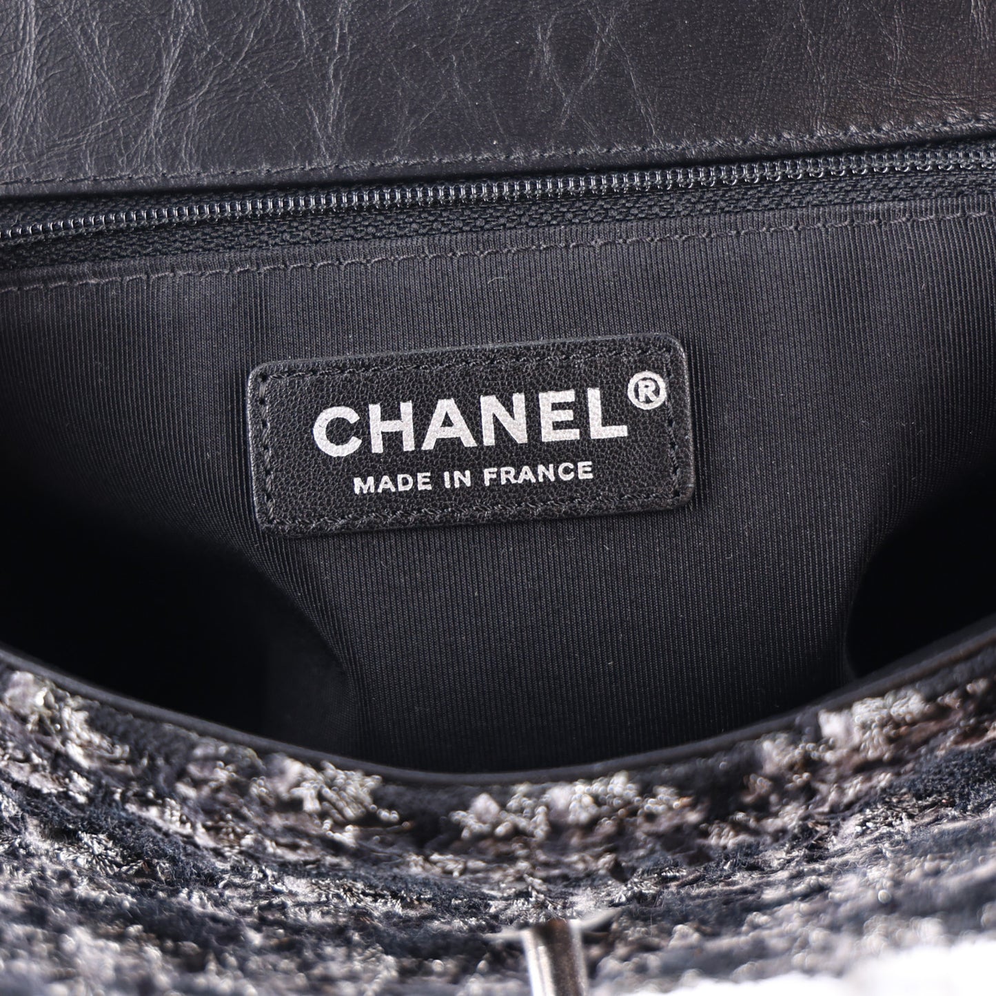 Shearling Tweed Medium Handle Boy Flap Black Grey