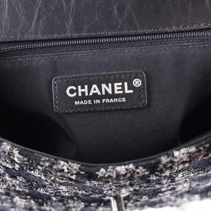 Chanel Shearling Tweed Medium Handle Boy Flap Black Grey 6 of 10