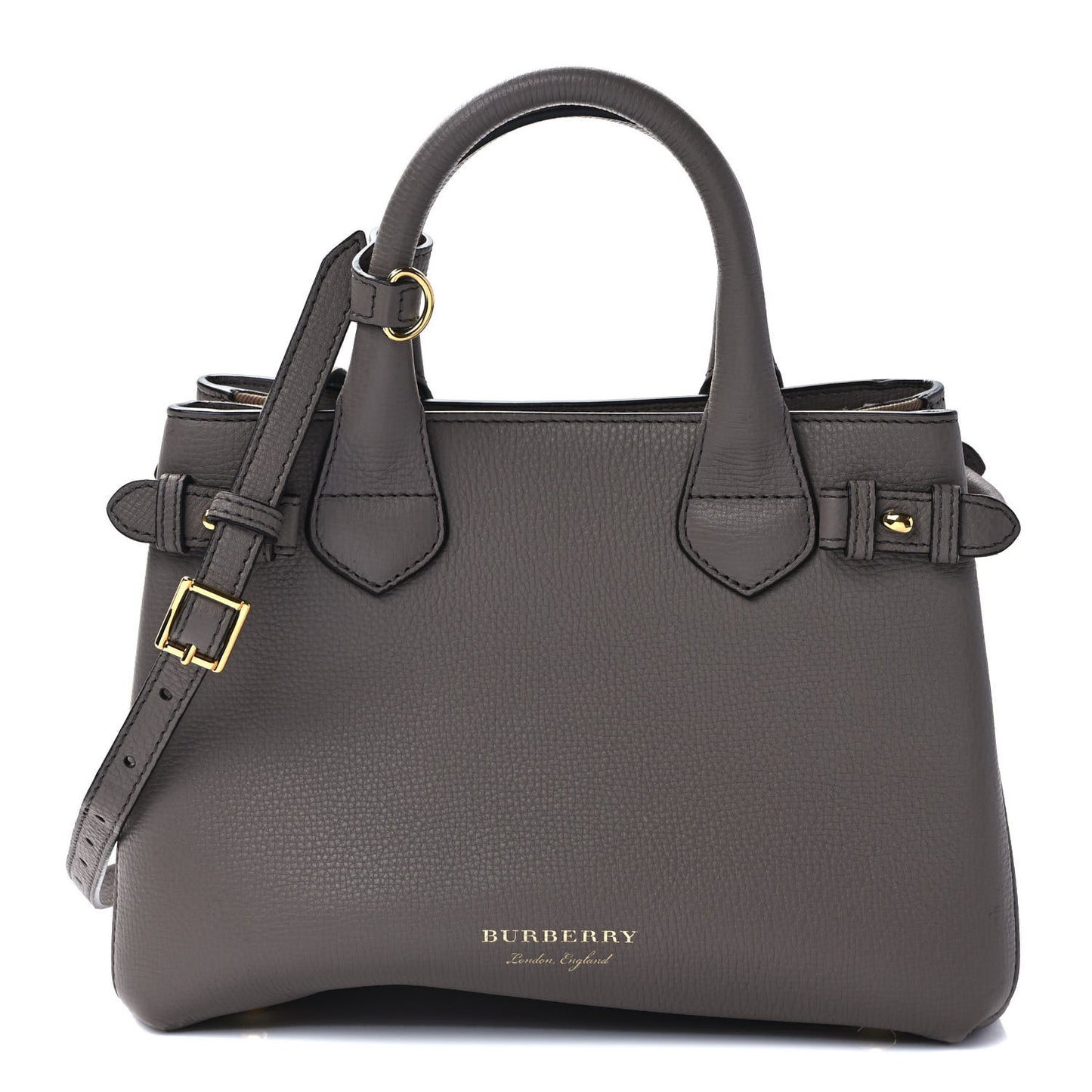 Derby Calfskin House Check Small Banner Tote Thistle Grey