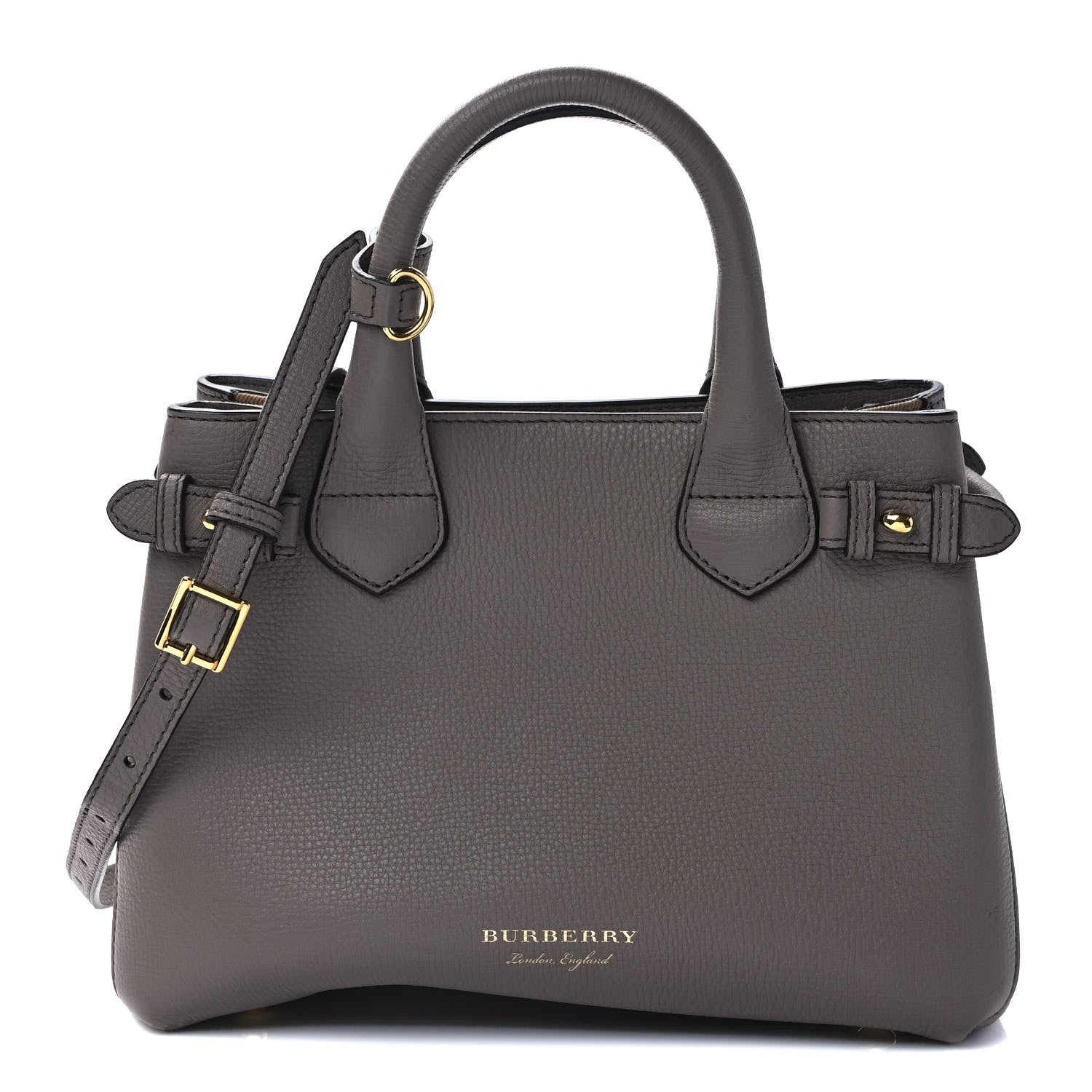 Burberry Derby Calfskin House Check Small Banner Tote Thistle Grey 1 of 10