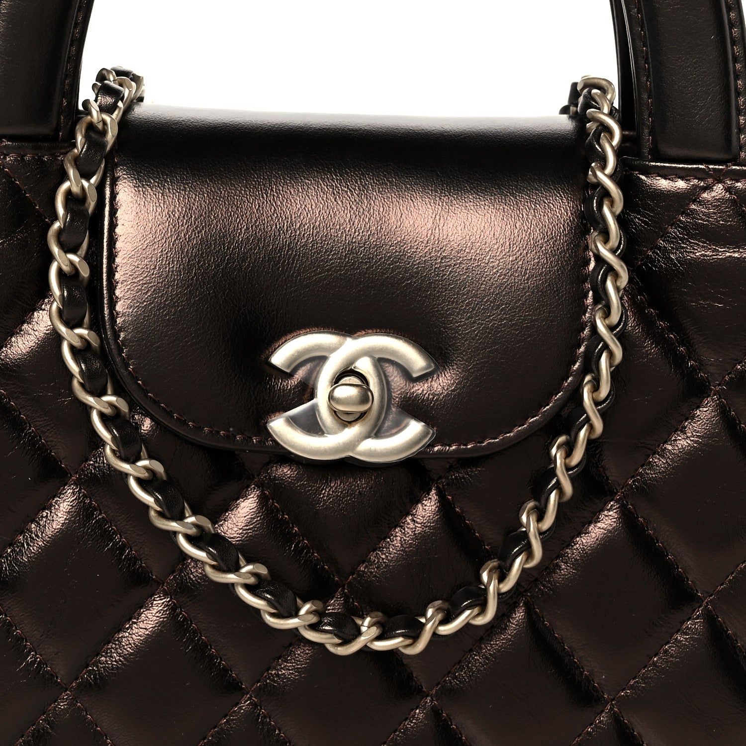 Chanel Metallic Aged Calfskin Quilted Nano Kelly Shopper Light Brown 8 of 11