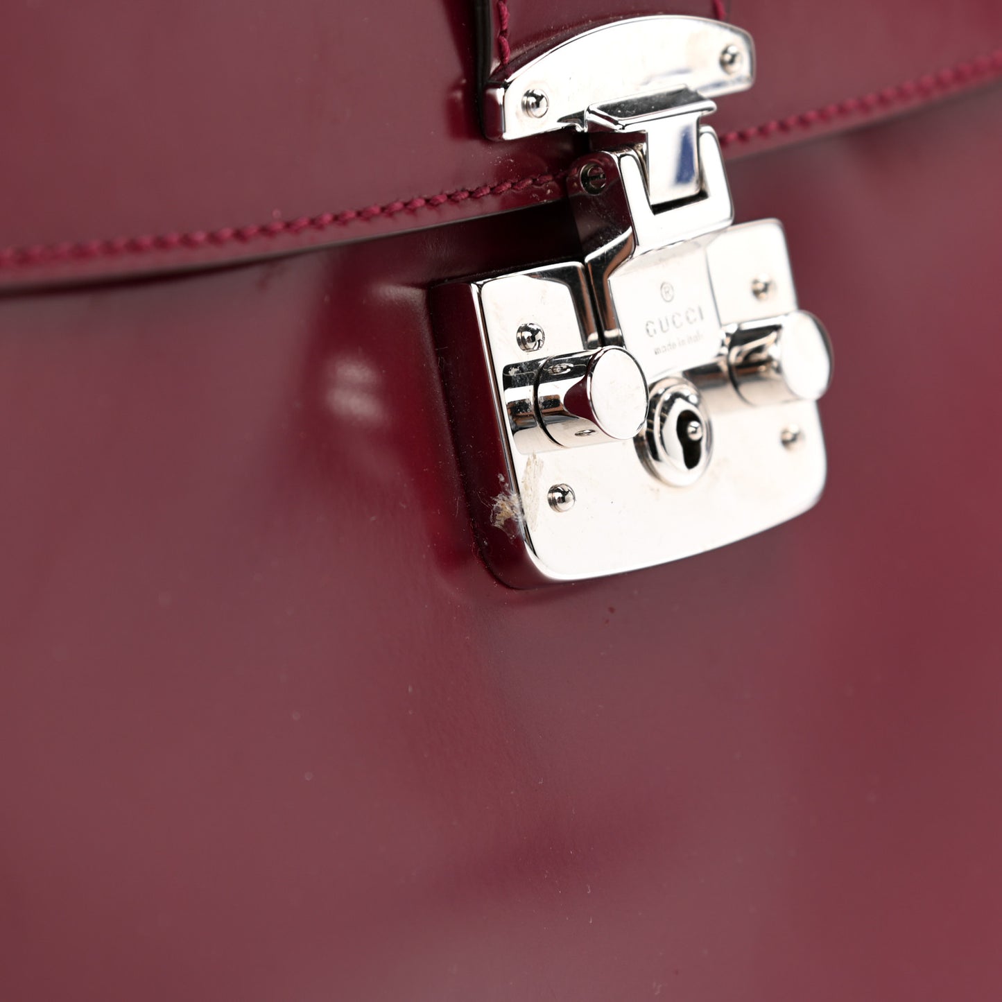 Regent Calfskin Bamboo Medium Lady Lock Top Handle Bag Purple Wine