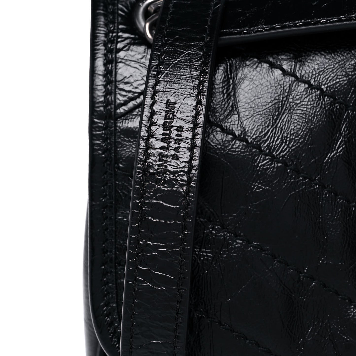 Crinkled Calfskin Matelasse Monogram Baby Niki Chain Satchel Black