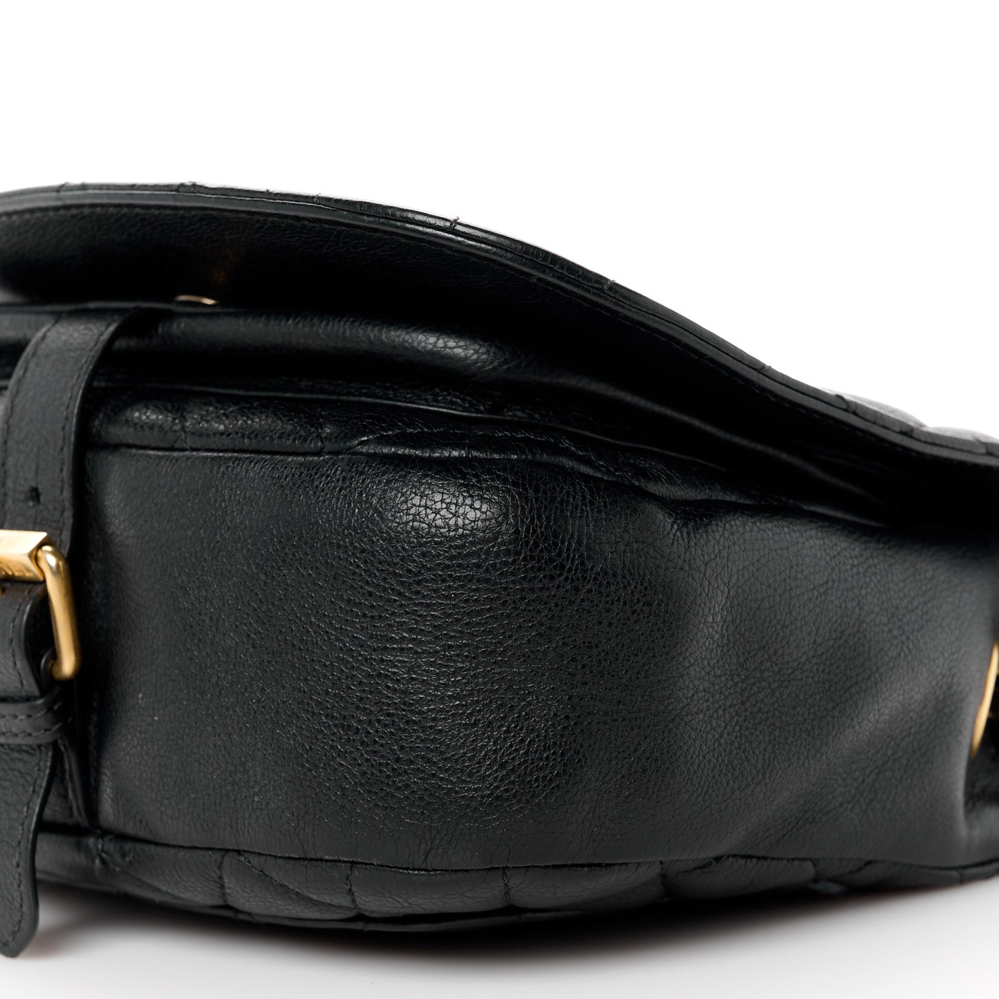 Grained Calfskin Quilted Messenger Flap Black