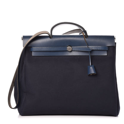 Hermes Toile Vache Calfskin Herbag 39 GM Bleu 1 of 12