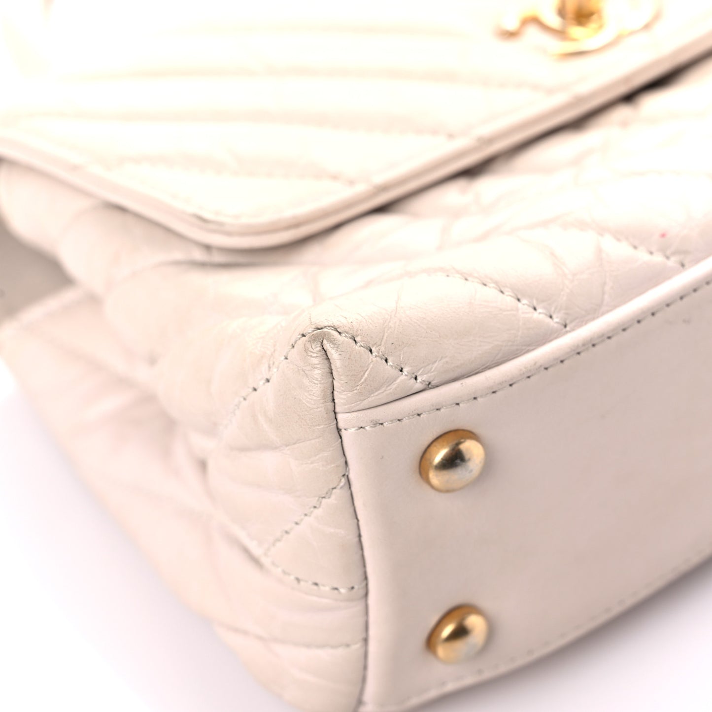 Aged Calfskin Chevron Quilted Mini Coco Handle Flap Ivory