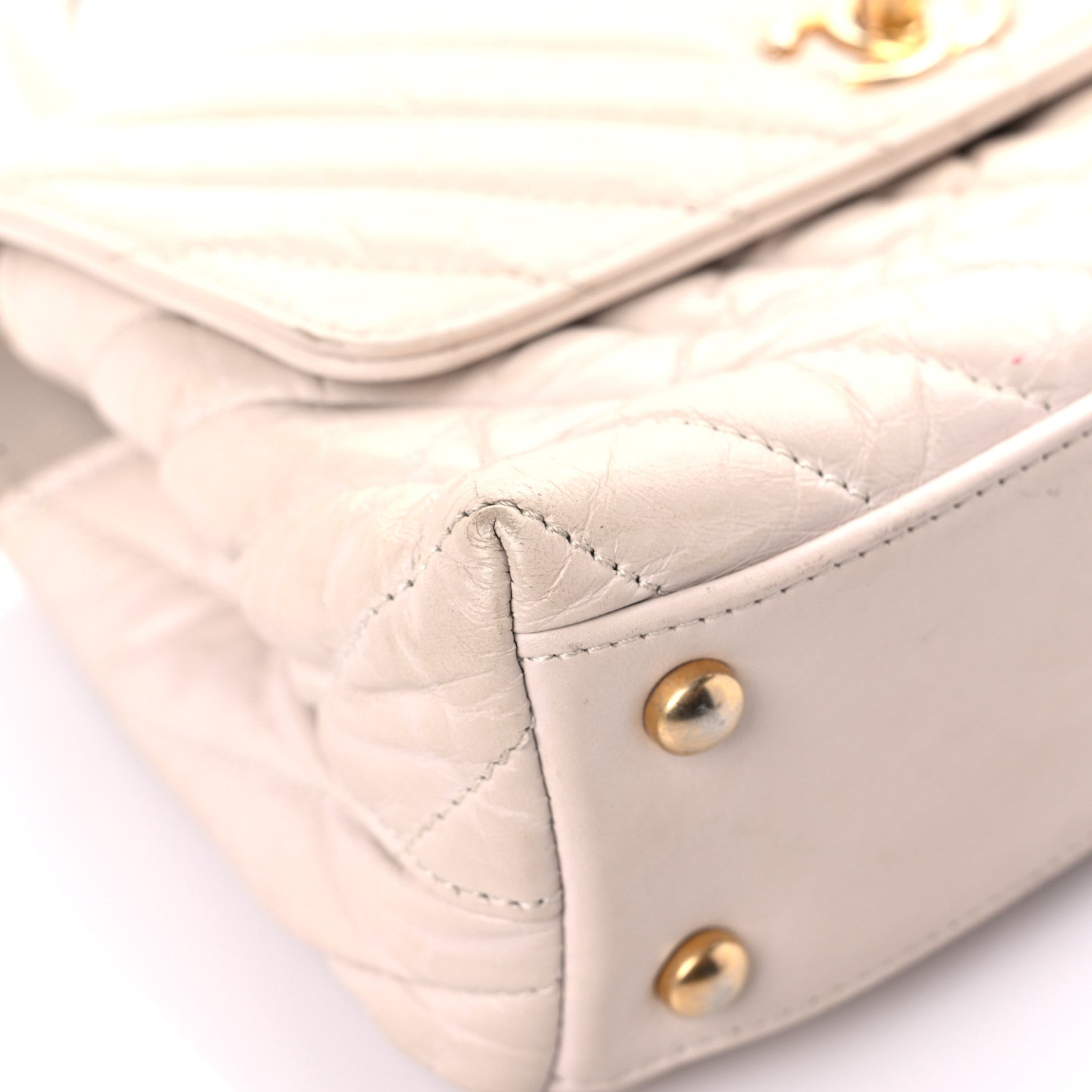 Chanel Aged Calfskin Chevron Quilted Mini Coco Handle Flap Ivory 7 of 21