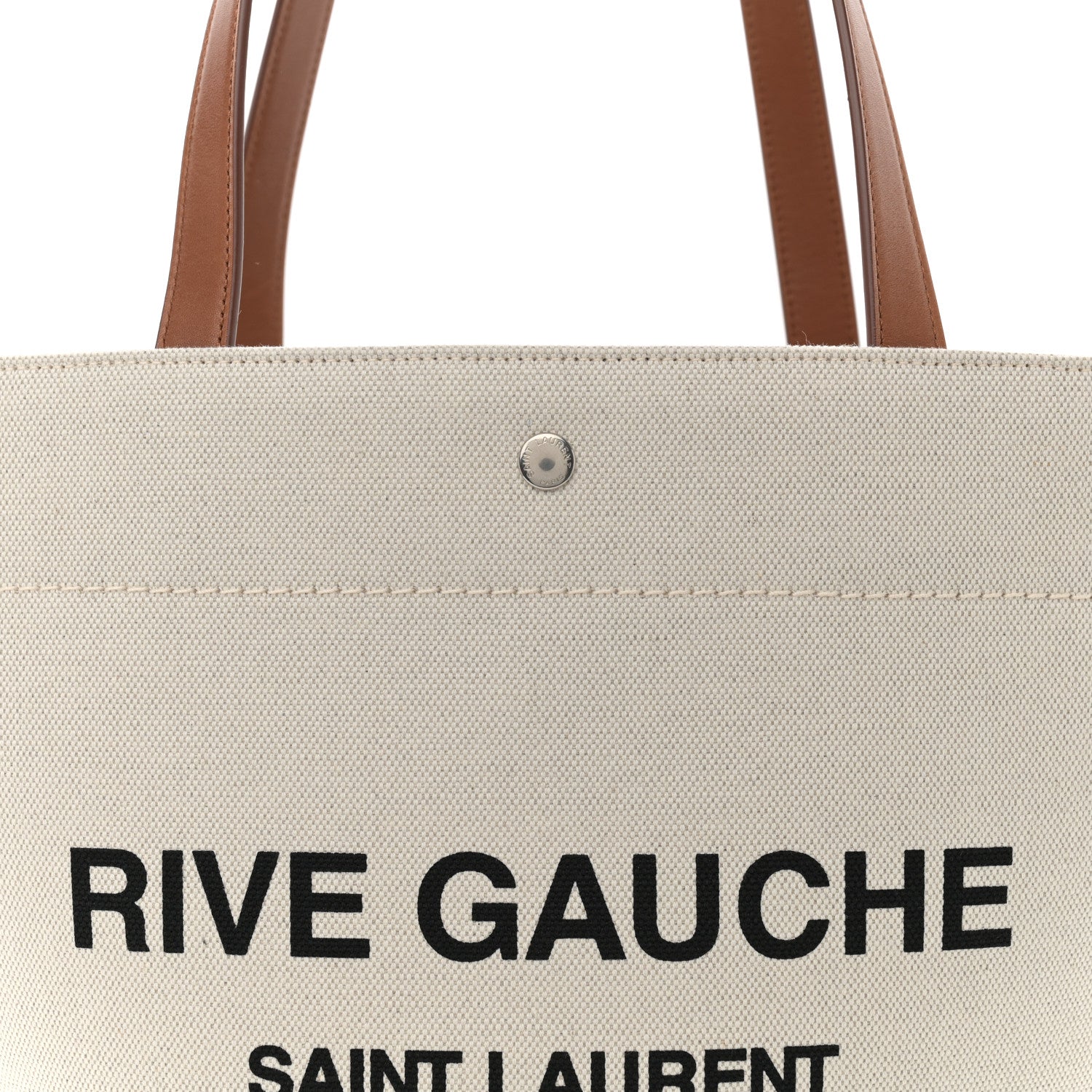 Saint Laurent Linen Calfskin Rive Gauche Basket Tote Optic White Tan 8 of 13