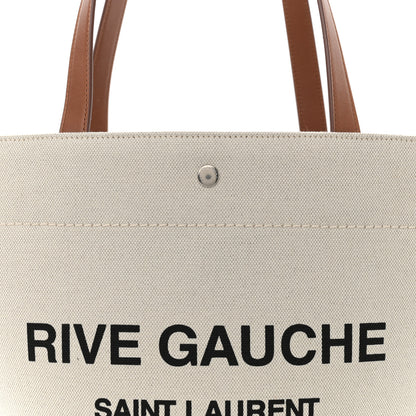 Saint Laurent Linen Calfskin Rive Gauche Basket Tote Optic White Tan 8 of 13