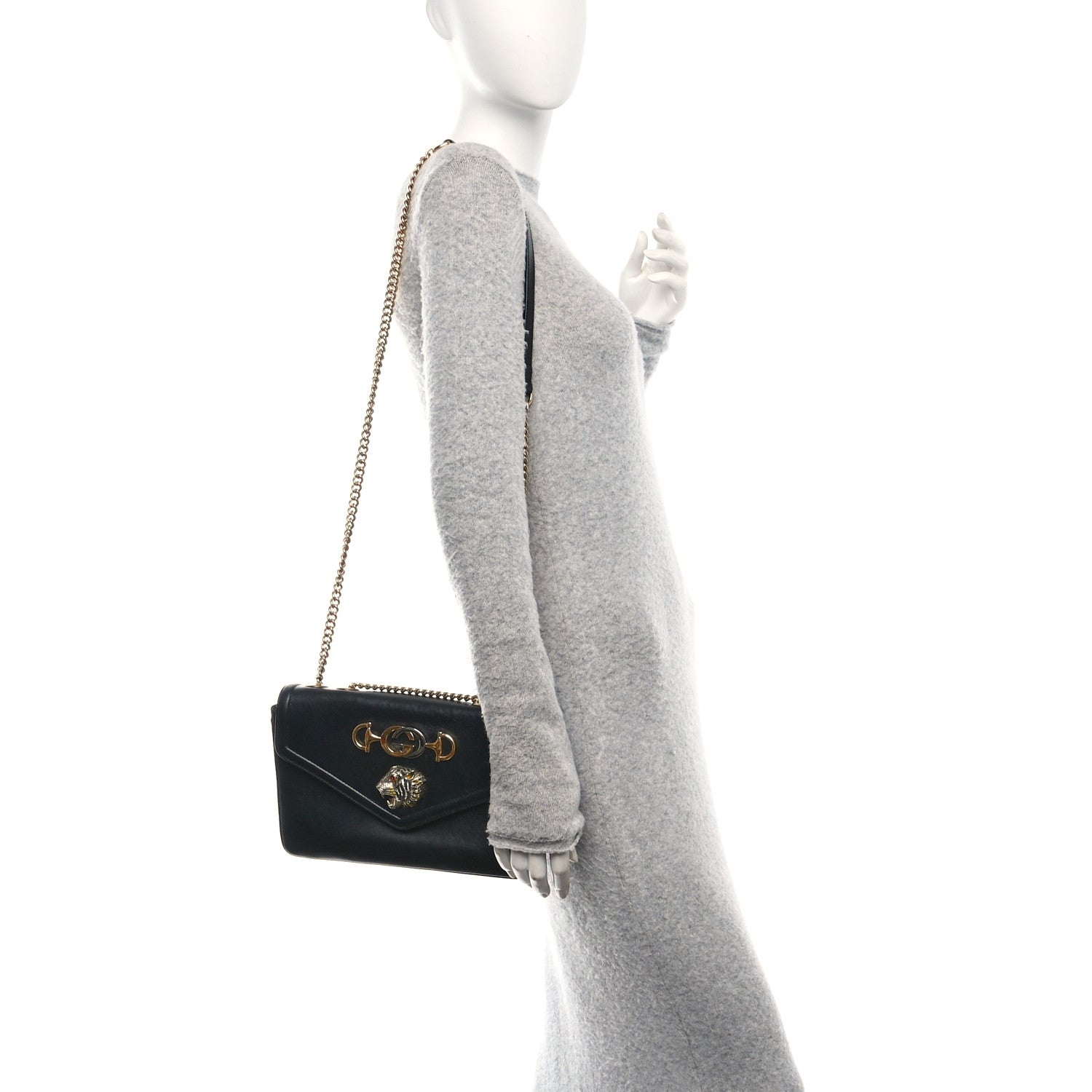 Gucci Vitello Palmellato Lux Crystal Medium Rajah Shoulder Bag Black 2 of 11