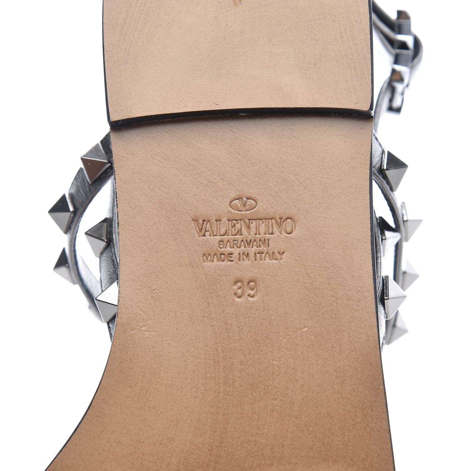 Valentino Garavani Metallic Nappa Rockstud T-Strap Slingback Flat Sandals 39 Rutenio 7 of 9