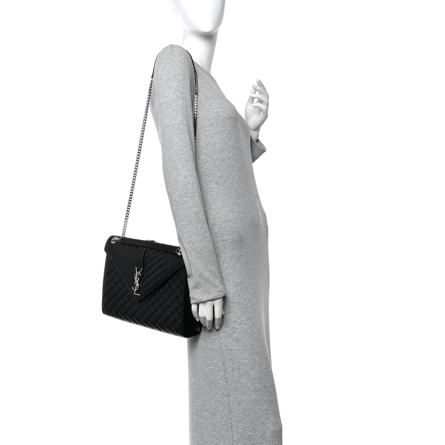 Saint Laurent Grain De Poudre Textured Mixed Matelasse Large Triquilt Monogram Satchel Black 2 of 11