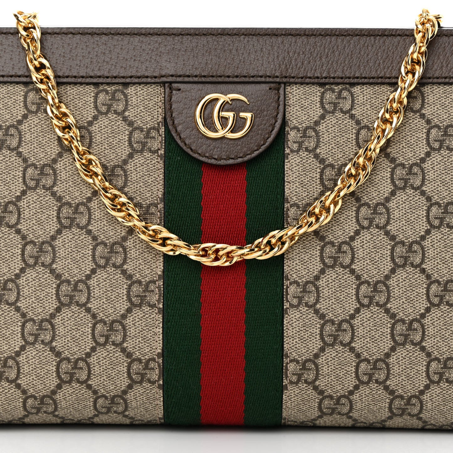 GG Supreme Monogram Web Small Ophidia Chain Shoulder Bag Brown