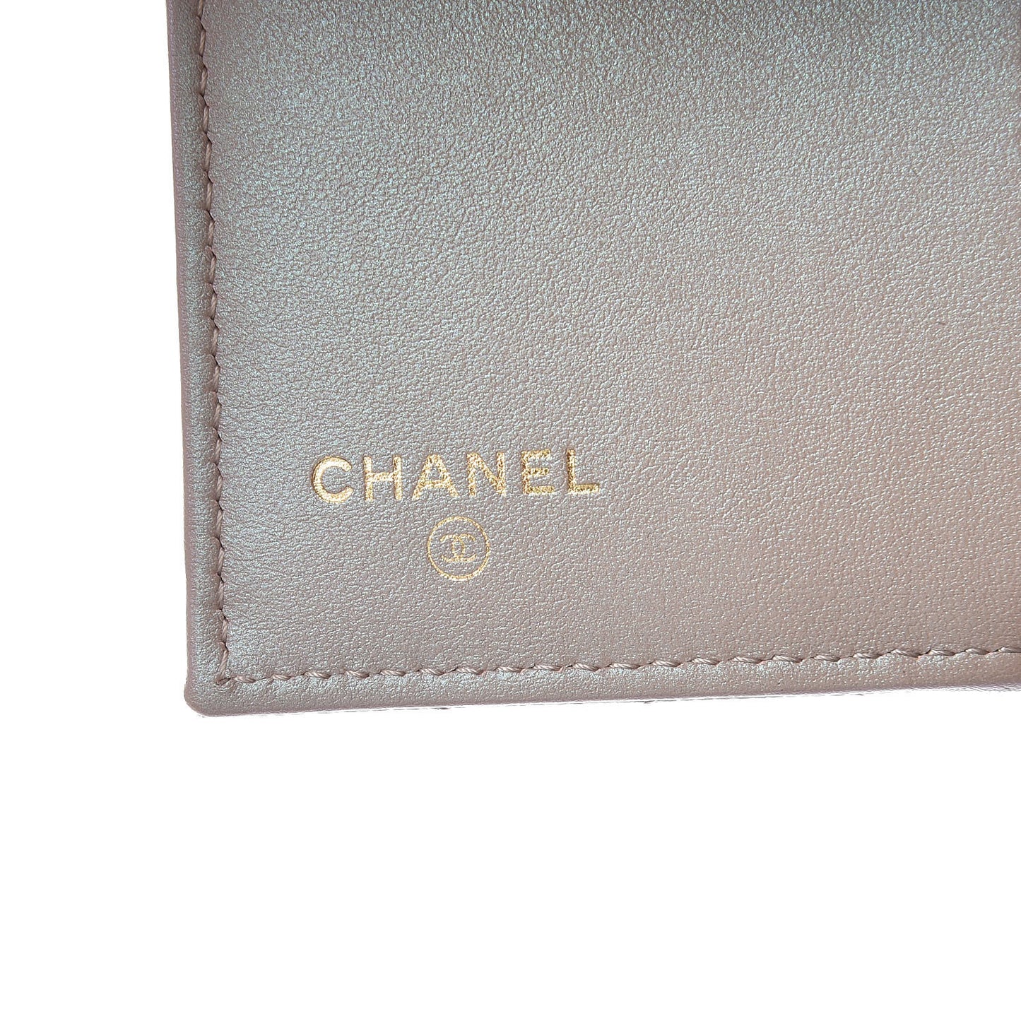 Iridescent Caviar Quilted Small Flap Wallet Beige