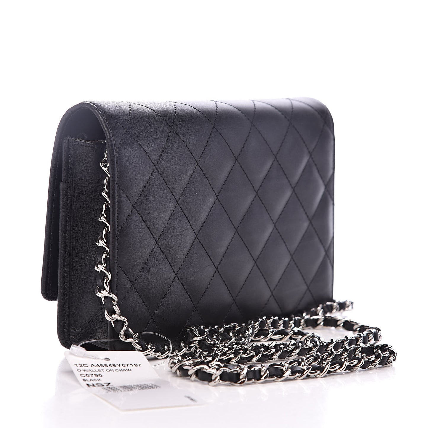 Calfskin Quilted Cambon Wallet On Chain WOC Black