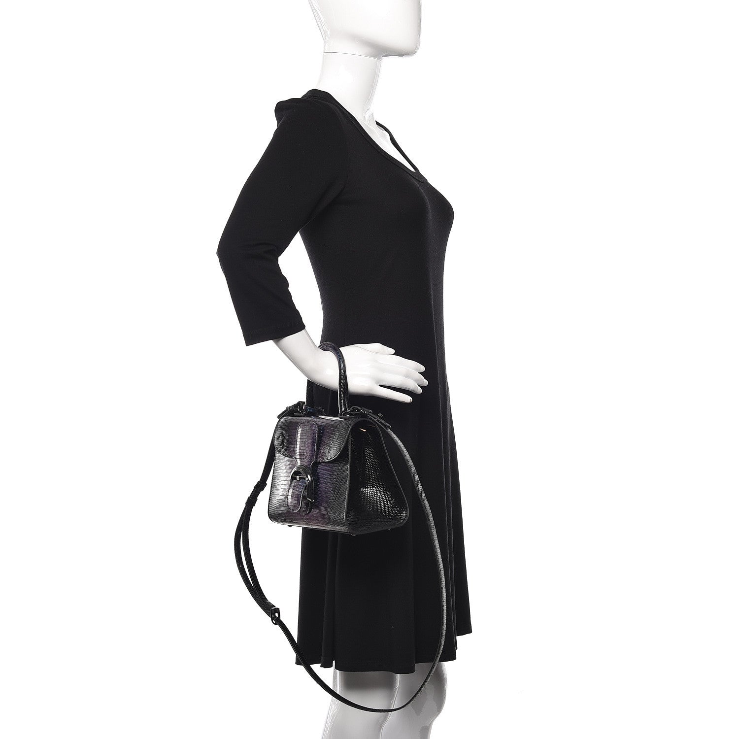 Delvaux Iridescent Lizard Mini Brillant Satchel Black 3 of 11