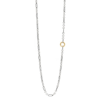 David Yurman Sterling Silver 18K Yellow Gold Figaro Two Tone Link Necklace 1 of 4