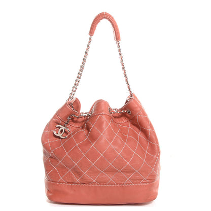 Chanel Lambskin Contrast Stitch Large Drawstring Tote Coral 1 of 7