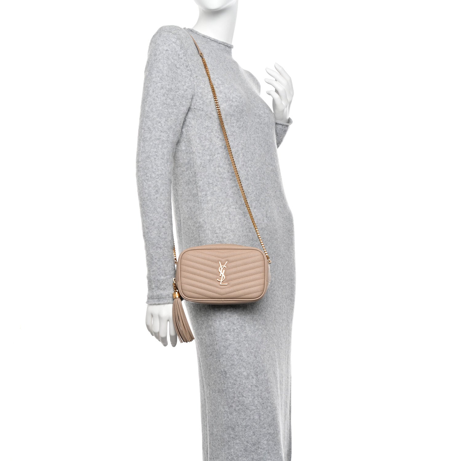 Saint Laurent Grain De Poudre Matelasse Monogram Mini Lou Camera Bag Dark Beige 3 of 12