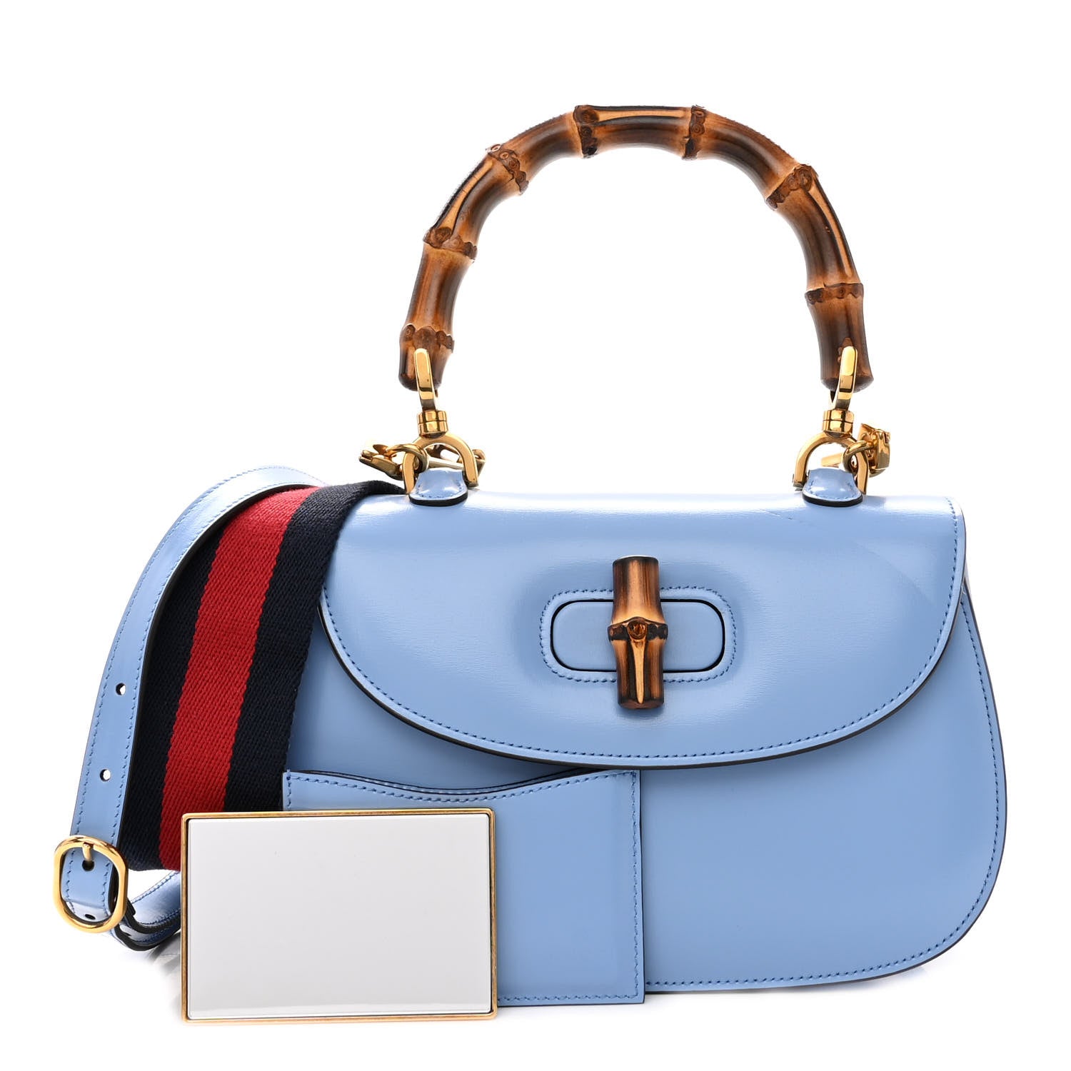 Gucci Boarded Dyana Lux Calfskin Web Small Bamboo 1947 Top Handle Bag Blue 1 of 11