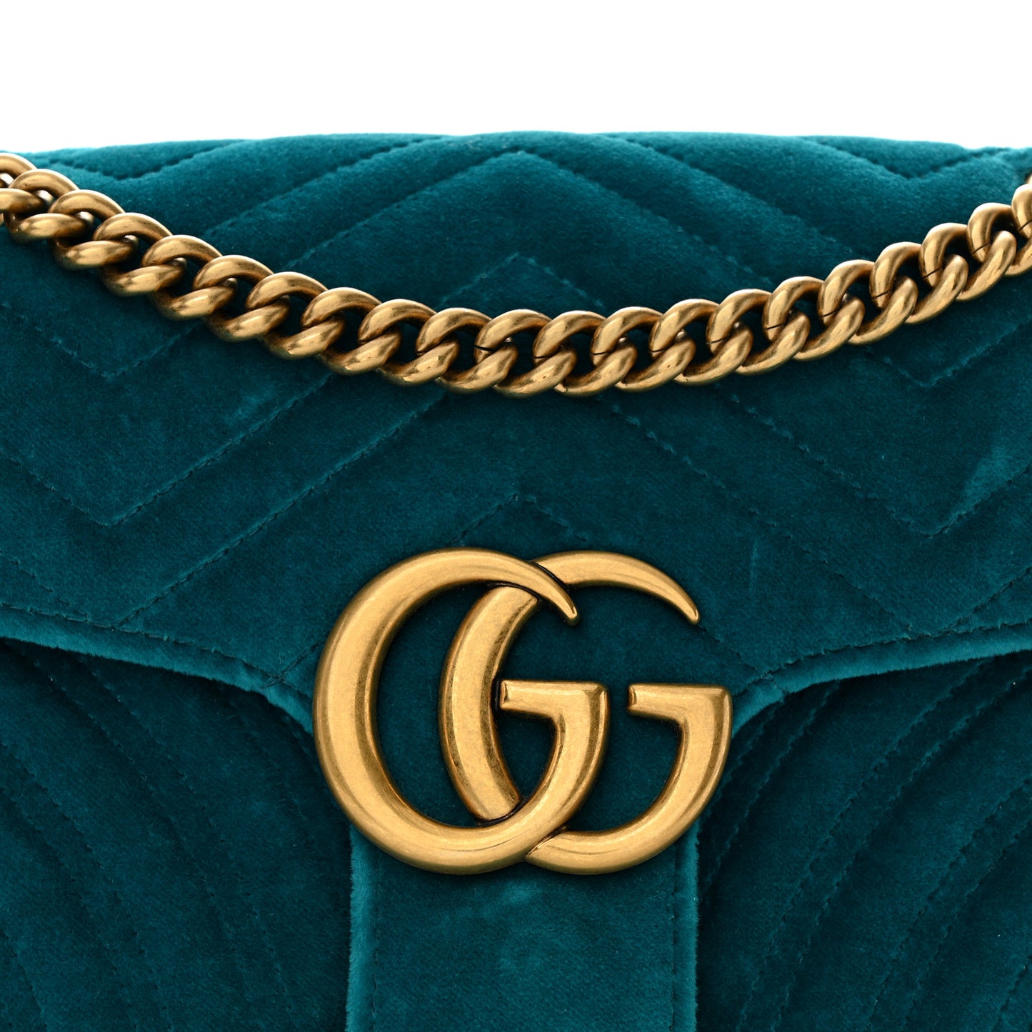 Velvet Matelasse Small GG Marmont Shoulder Bag Pavone Cyan
