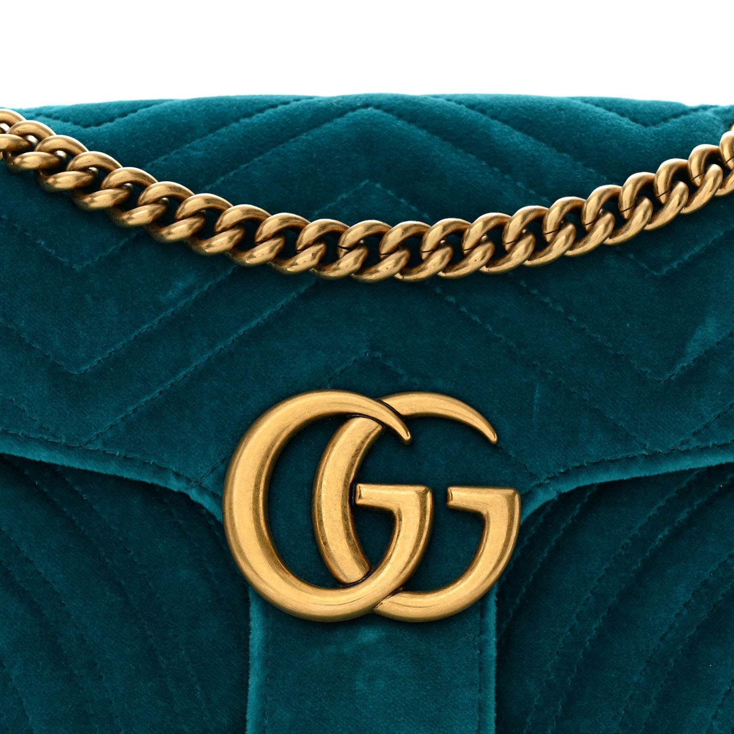 Gucci Velvet Matelasse Small GG Marmont Shoulder Bag Pavone Cyan 8 of 12