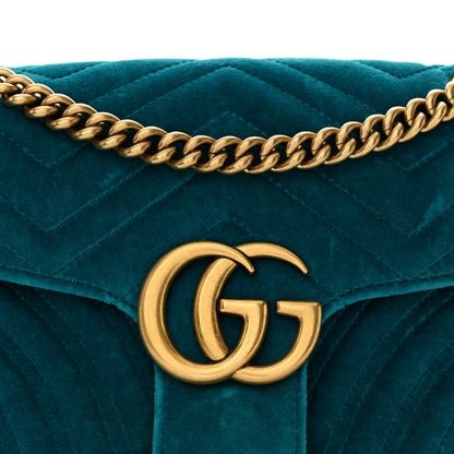Gucci Velvet Matelasse Small GG Marmont Shoulder Bag Pavone Cyan 8 of 12