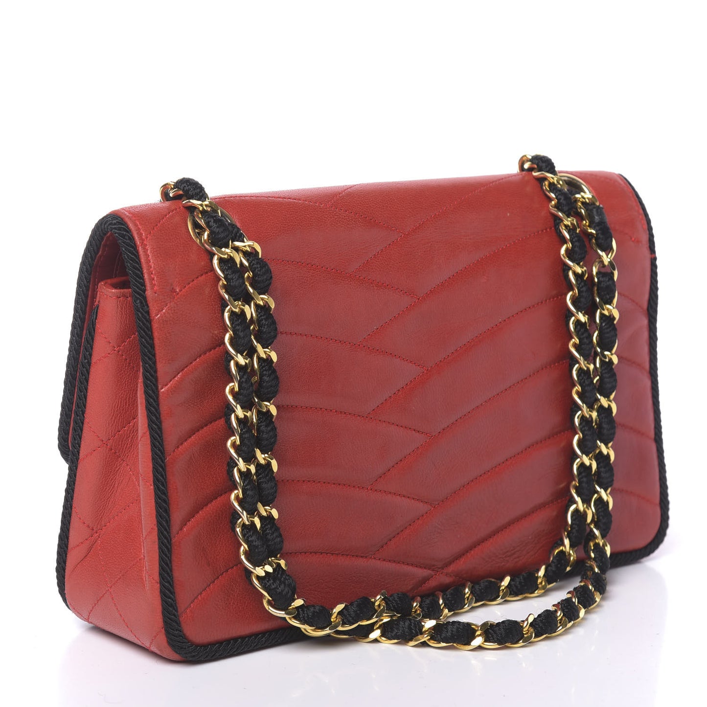 Lambskin Scallop Quilted Single Flap Red Black