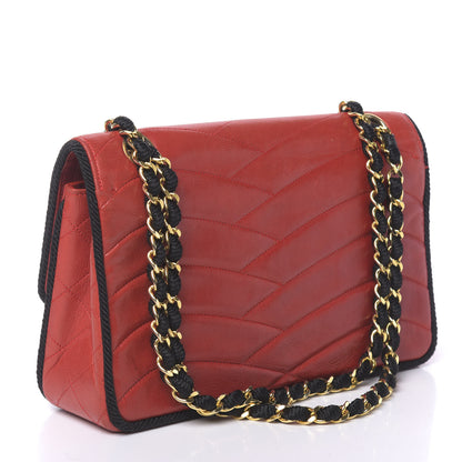 Chanel Lambskin Scallop Quilted Single Flap Red Black 2 of 11