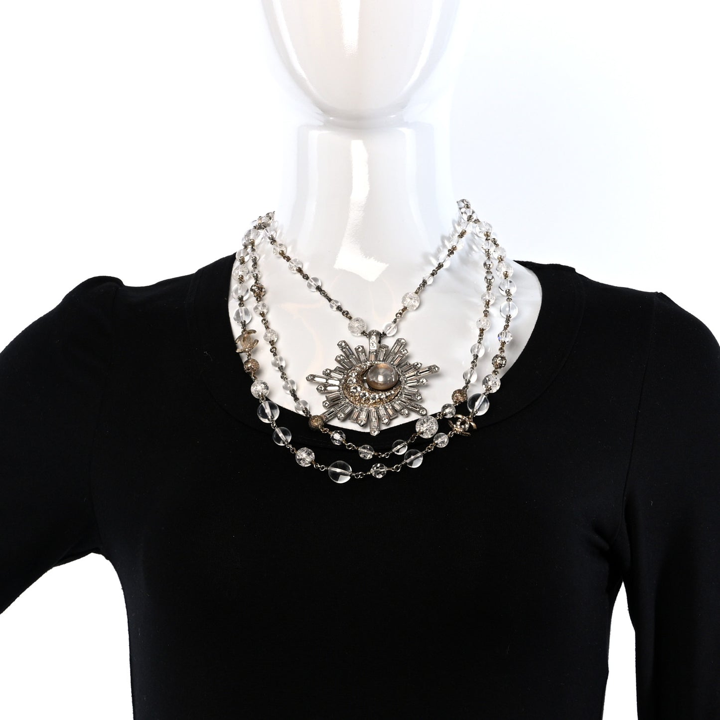 Beaded Crystal CC Celestial Long Necklace Gold