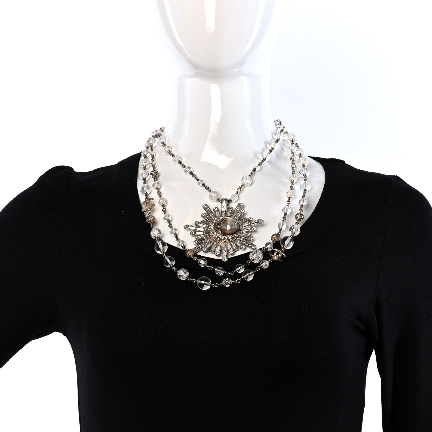 Chanel Beaded Crystal CC Celestial Long Necklace Gold 2 of 4