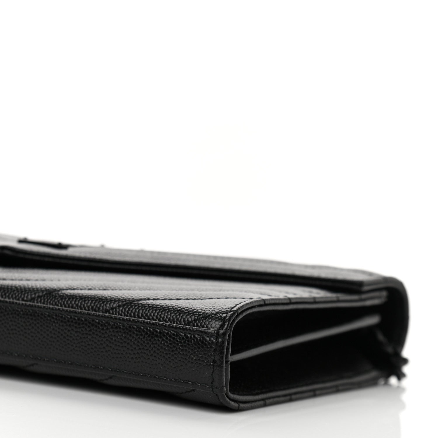 Saint Laurent Grain De Poudre Matelasse Chevron Monogram Monochrome Chain Wallet Black 10 of 11