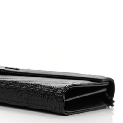 Saint Laurent Grain De Poudre Matelasse Chevron Monogram Monochrome Chain Wallet Black 10 of 11