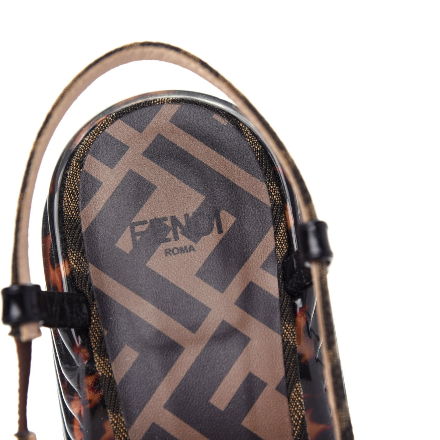 Jacquard Calfskin FF Tortoise Promenade Slingback Loafer Pumps 37 Tobacco