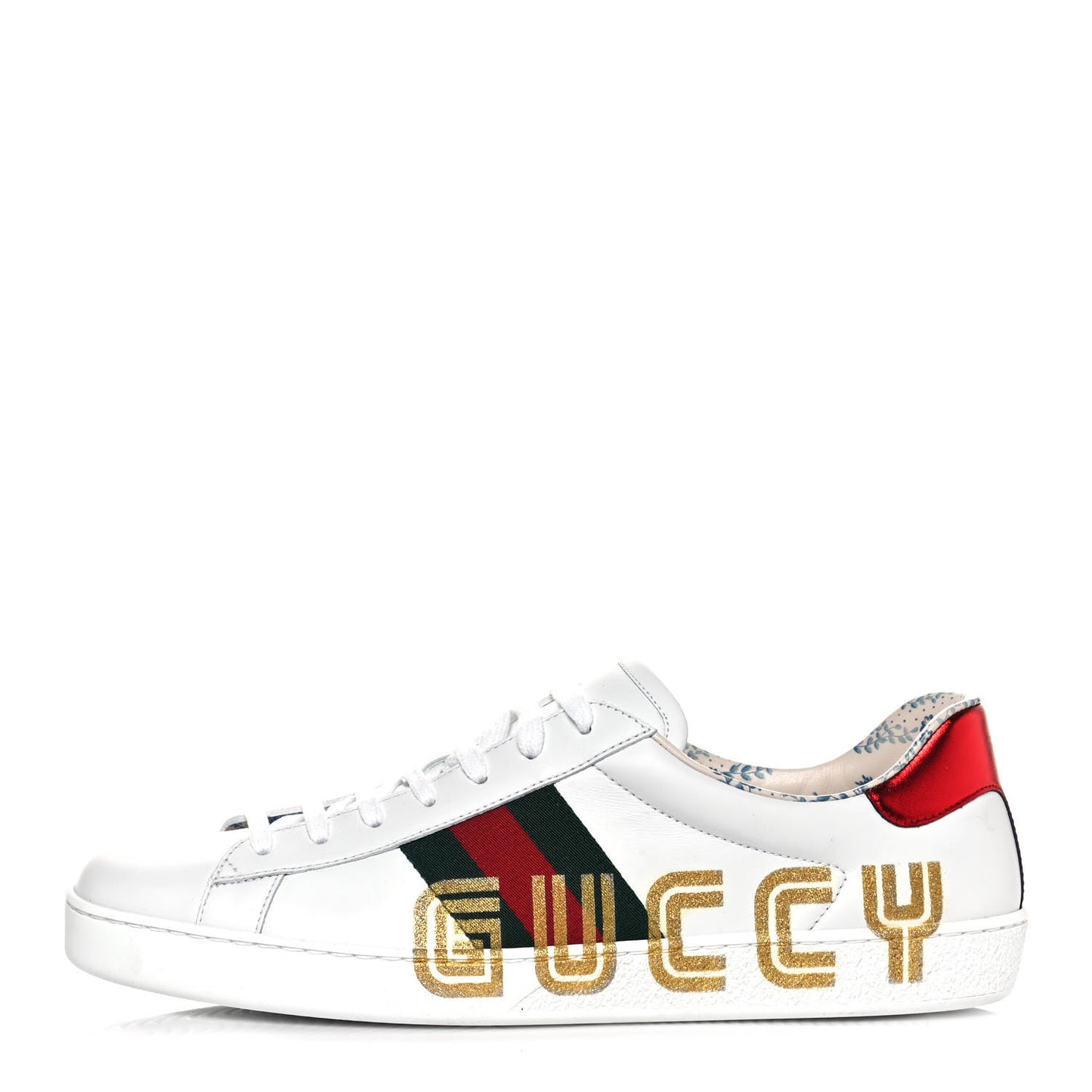X SEGA Calfskin Ayers Mens Web Guccy Ace Sneakers 10 White